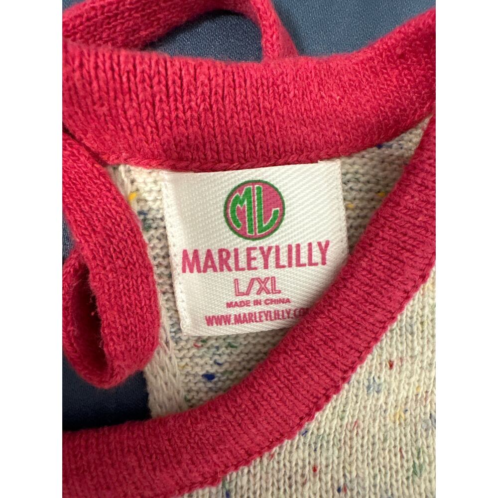Marleylilly Confetti Knit Sweater‎ Womens L/XL Pink Trim Tie Back Tunic Cream - Picture 4 of 10